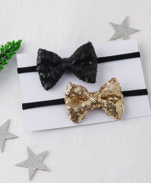 Sequin Party Bow Headband Set - Black & Golden