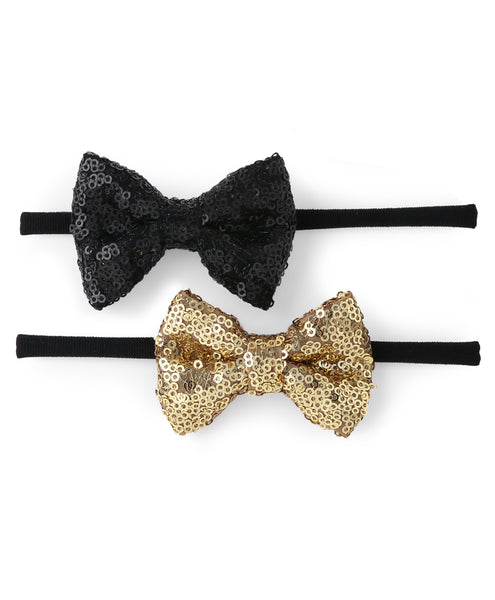 Sequin Party Bow Headband Set - Black & Golden