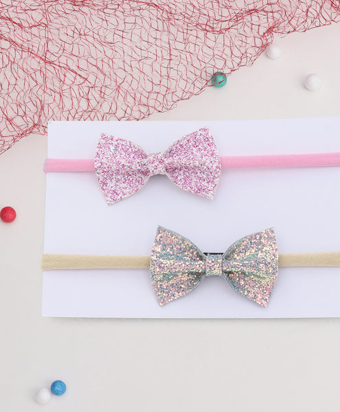 Sparkle Bow Headband Set - Light Blue & Light Pink