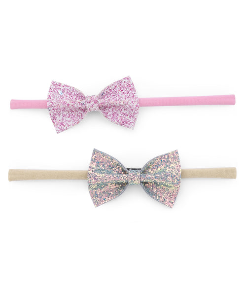 Sparkle Bow Headband Set - Light Blue & Light Pink