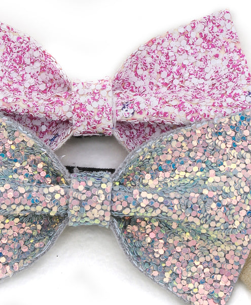 Sparkle Bow Headband Set - Light Blue & Light Pink