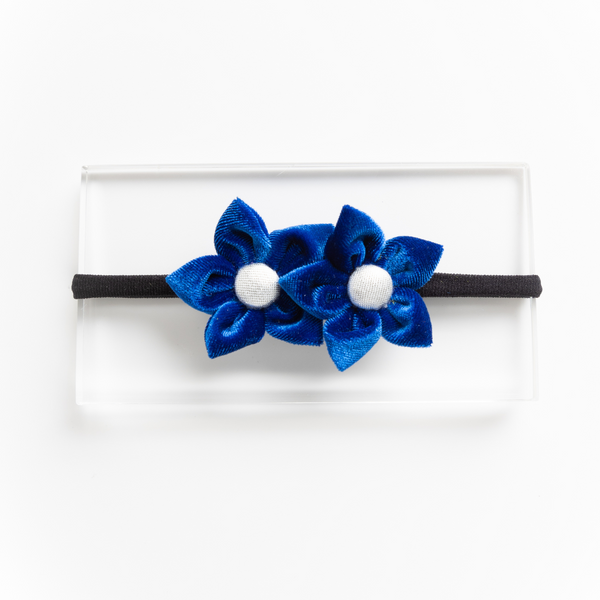 Velvet Flower Newborn Headband- Dark Blue