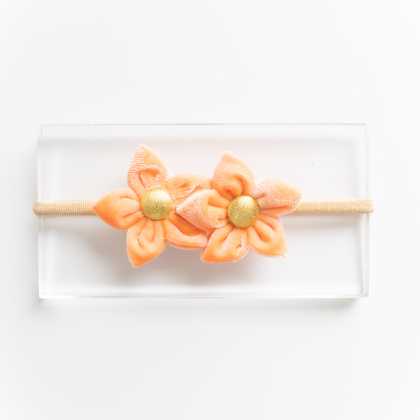 Velvet Flower Newborn Headband- Peach