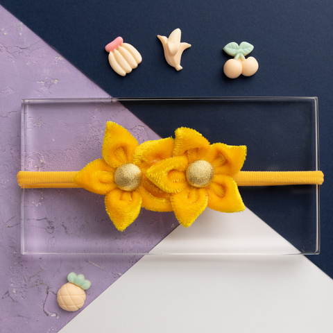 Velvet Flower Newborn Headband- Yellow