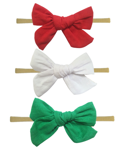 Christmas Knotted Bow Headband Set- Red, Green & White