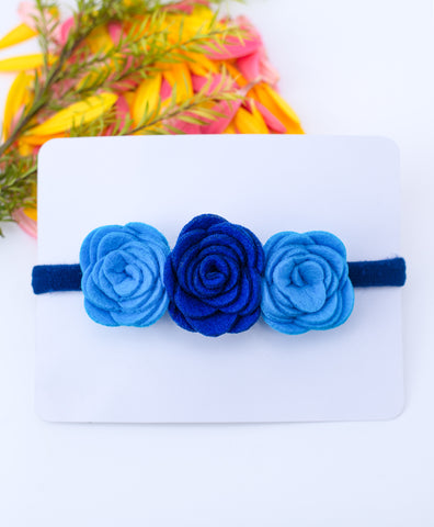 Felt Three Rose Newborn Headband - Blue