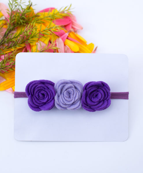 Felt Three Rose Newborn Headband - Purple
