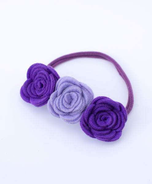 Felt Three Rose Newborn Headband - Purple