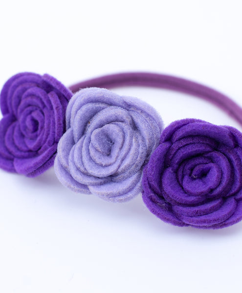 Felt Three Rose Newborn Headband - Purple