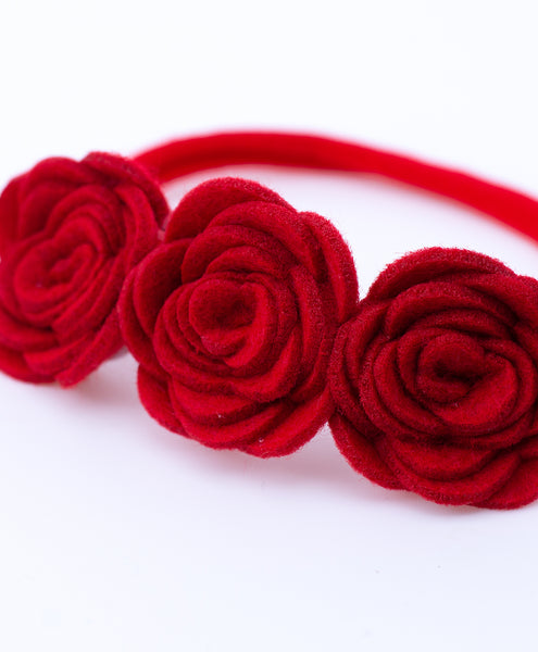 Felt Three Rose Newborn Headband - Red