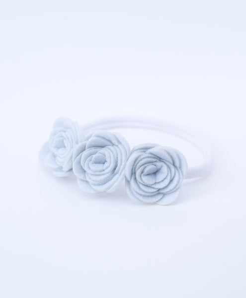 Felt Three Rose Newborn Headband - White