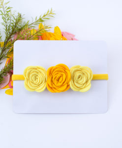 Felt Three Rose Newborn Headband - Yellow