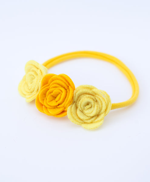 Felt Three Rose Newborn Headband - Yellow