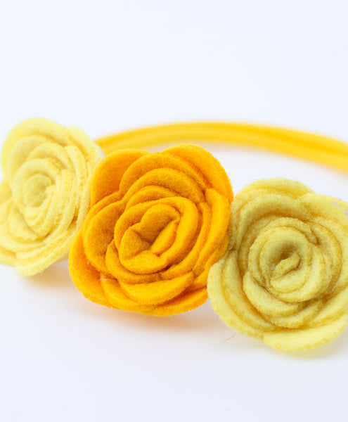 Felt Three Rose Newborn Headband - Yellow