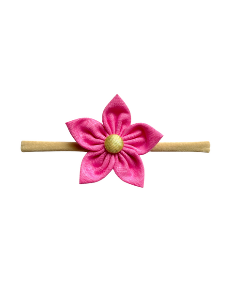 Flower & Bow Headband Set - Black, Light Pink & Yellow