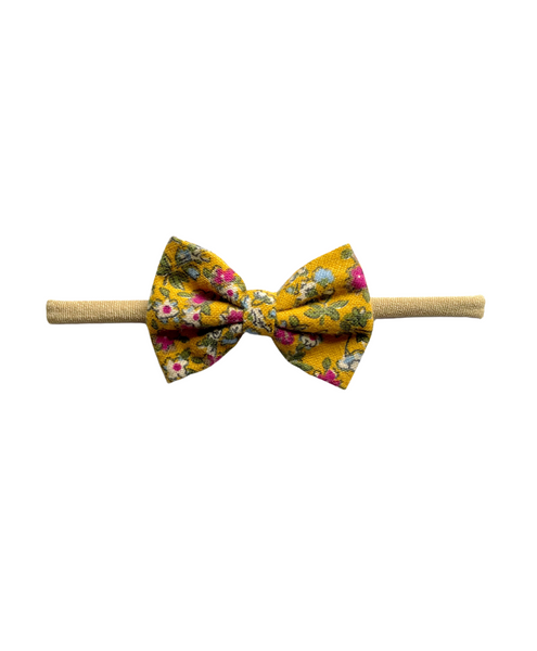 Flower & Bow Headband Set - Yellow ,Dark Pink & Mustard