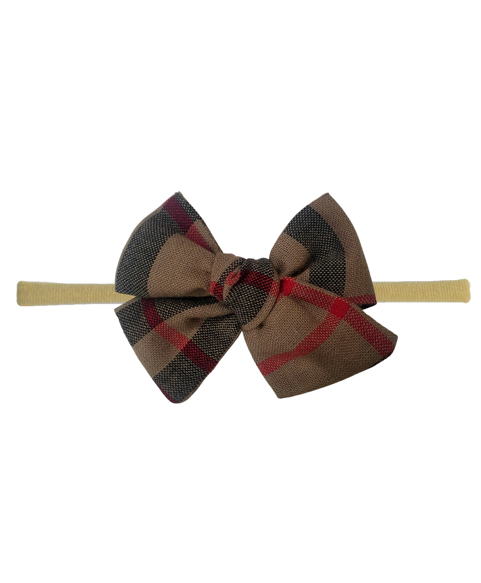 Big Checked Knot Bow Headband - Beige