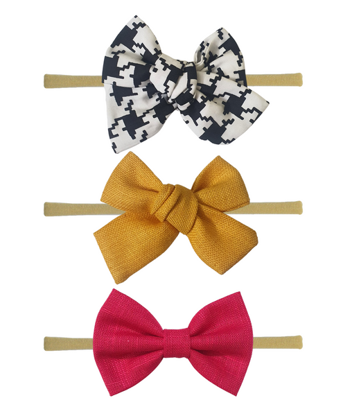 Knotted & Classic Bow Headband Set- White, Yellow & Pink