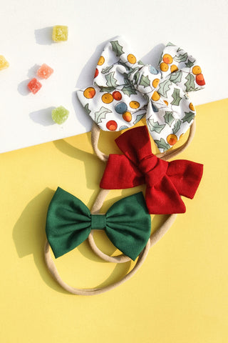 Knotted & Classic Bow Headband Set- Red, Green & White