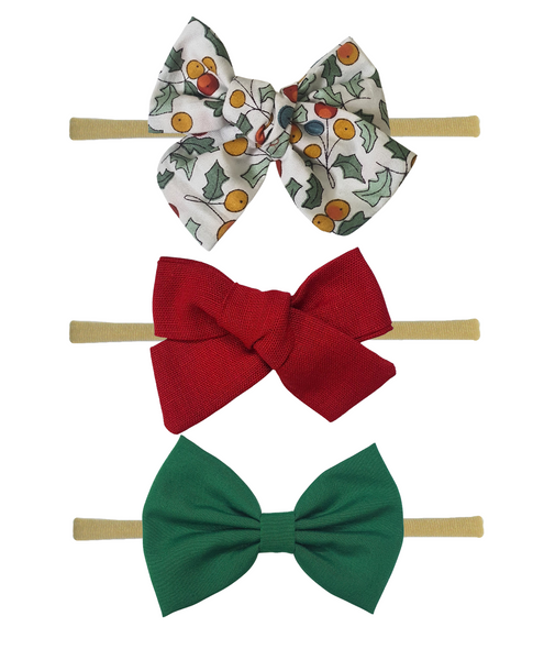 Knotted & Classic Bow Headband Set- Red, Green & White