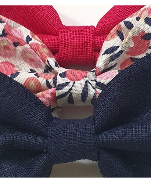 Floral School & Classic Bow Headband Set - Pink & Dark Blue