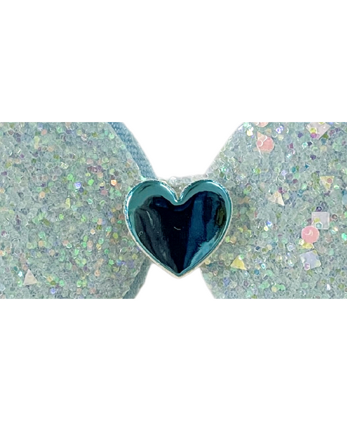 Glitter Bow Baby Headband with Heart- Blue