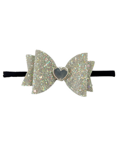 Glitter Bow Baby Headband with Heart- Gray
