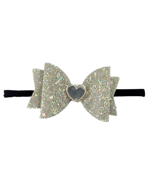 Glitter Bow Baby Headband with Heart- Gray