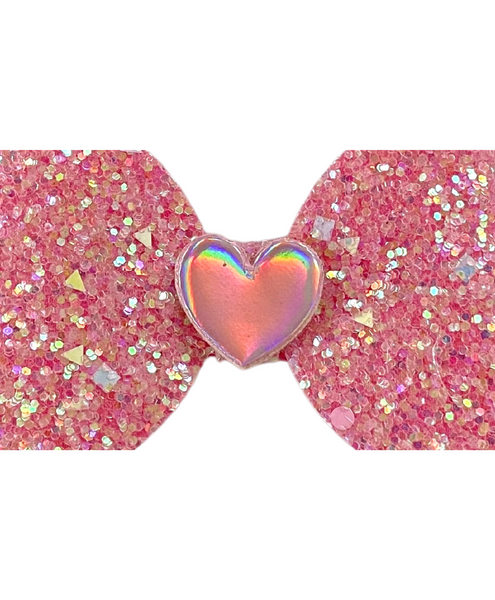 Glitter Bow Baby Headband with Heart- Pink