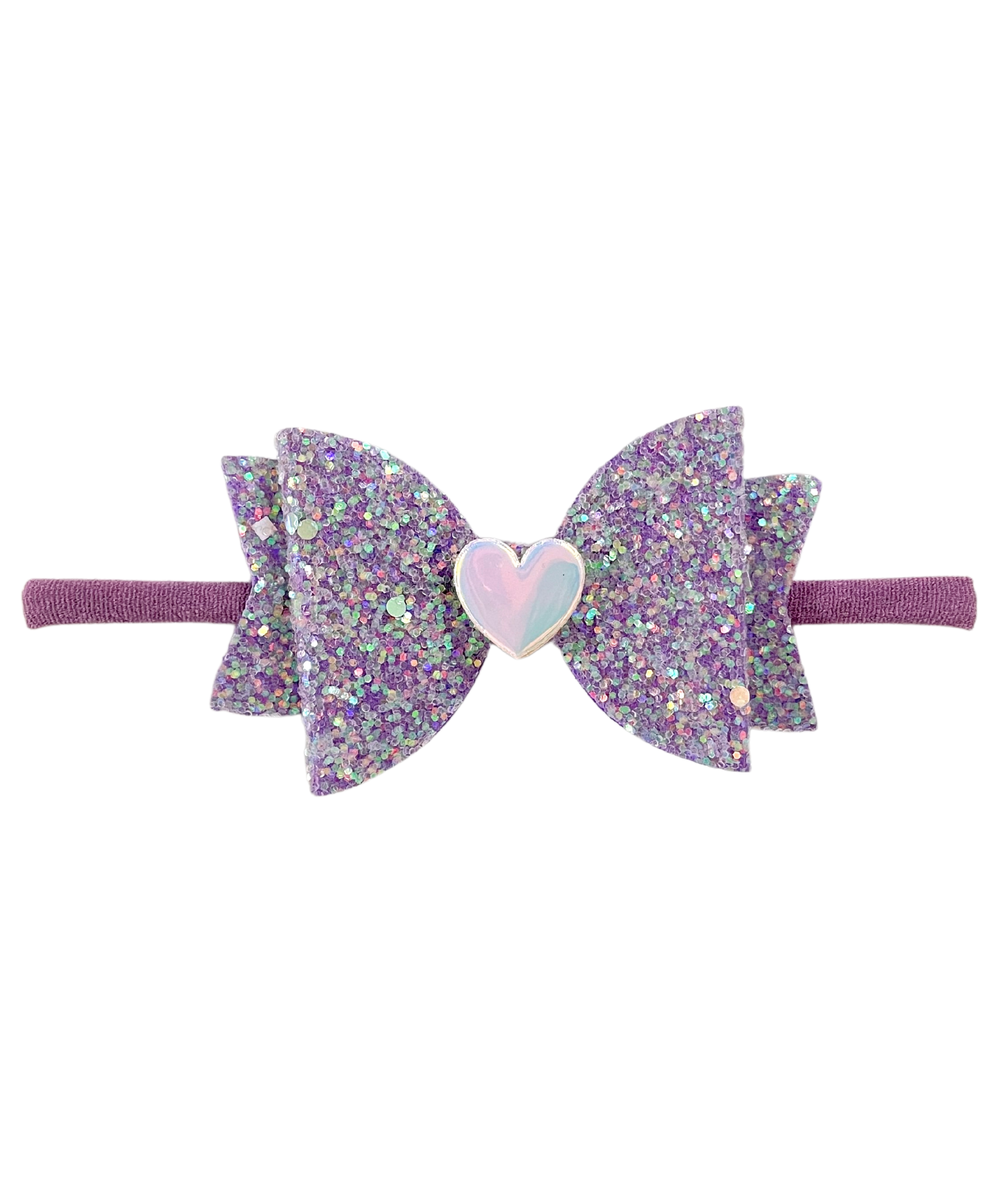 Glitter Bow Baby Headband with Heart- Purple