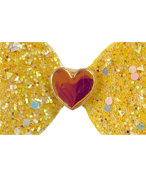 Glitter Bow Baby Headband with Heart- Yellow