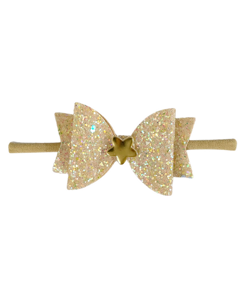Glitter Bow Baby Headband with Star- Golden