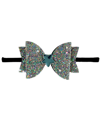 Glitter Bow Baby Headband with Star- Gray