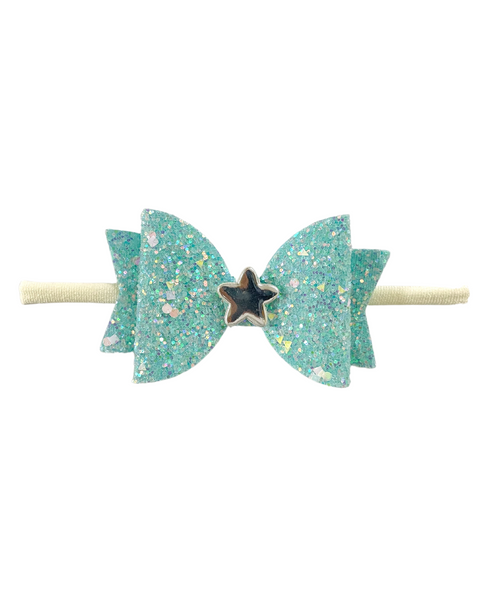 Glitter Bow Baby Headband with Star- Sky Blue