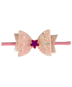 Glitter Bow Baby Headband with Star- Light Pink