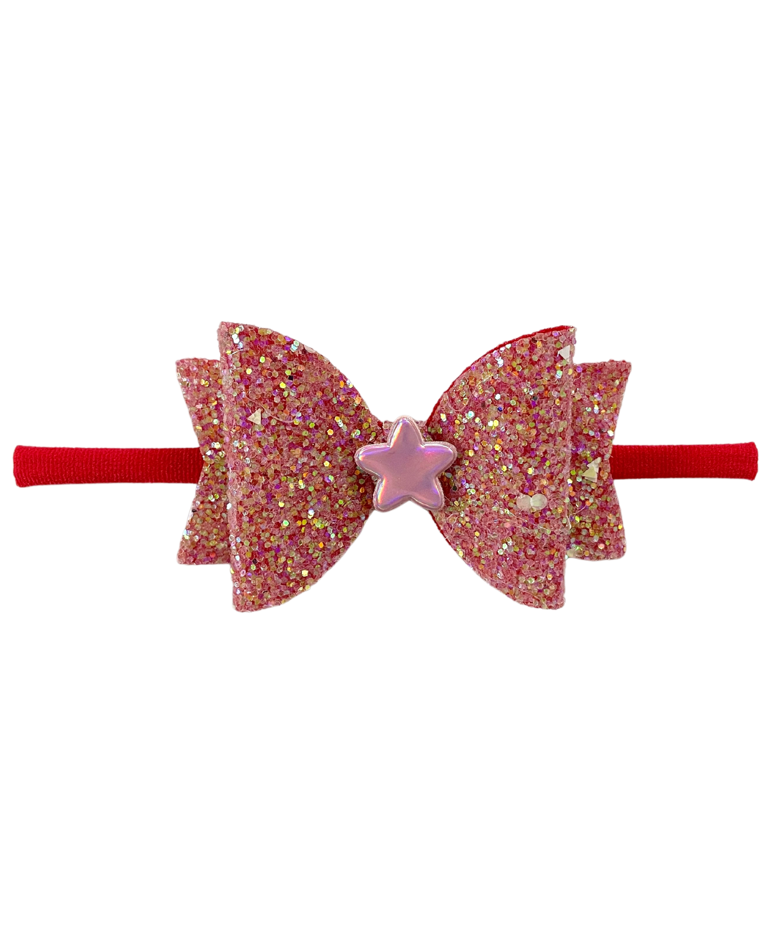 Glitter Bow Baby Headband with Star- Red