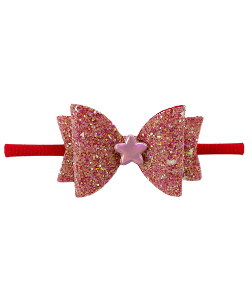Glitter Bow Baby Headband with Star- Red