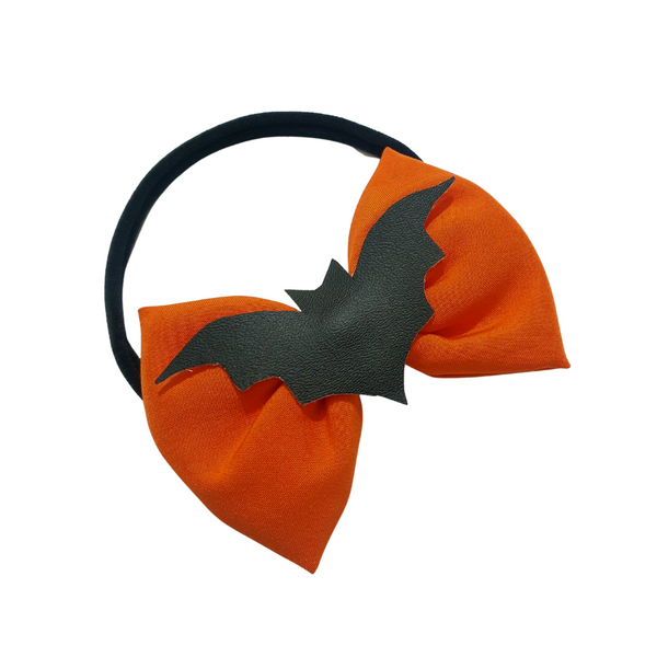 Halloween Bat Applique Bow Headband- Orange