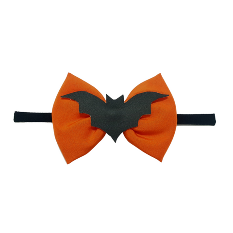 Halloween Bat Applique Bow Headband- Orange
