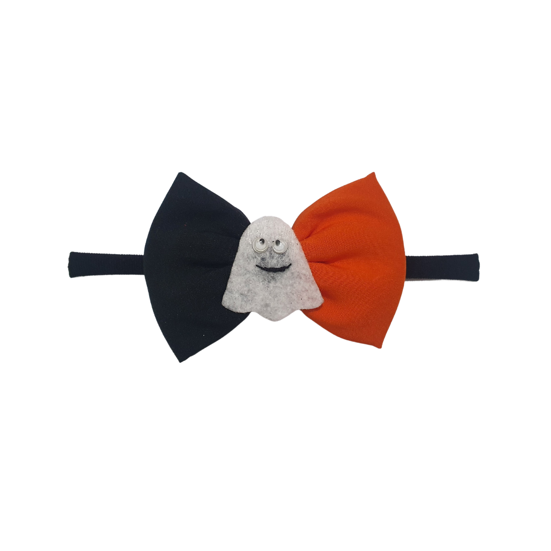 Halloween Ghost & Bow Headband- Black & Orange