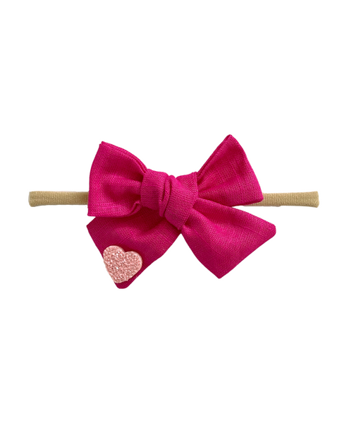 Heart Applique Knot Bow Headband - Dark Pink