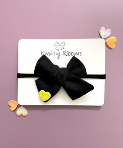 Heart Applique Knot Bow Headband - Black