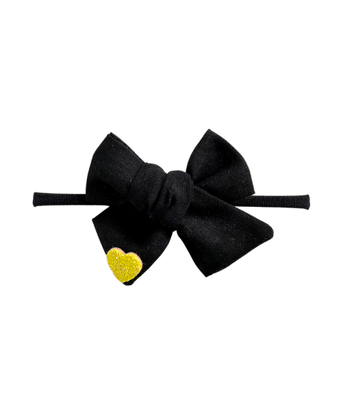 Heart Applique Knot Bow Headband - Black