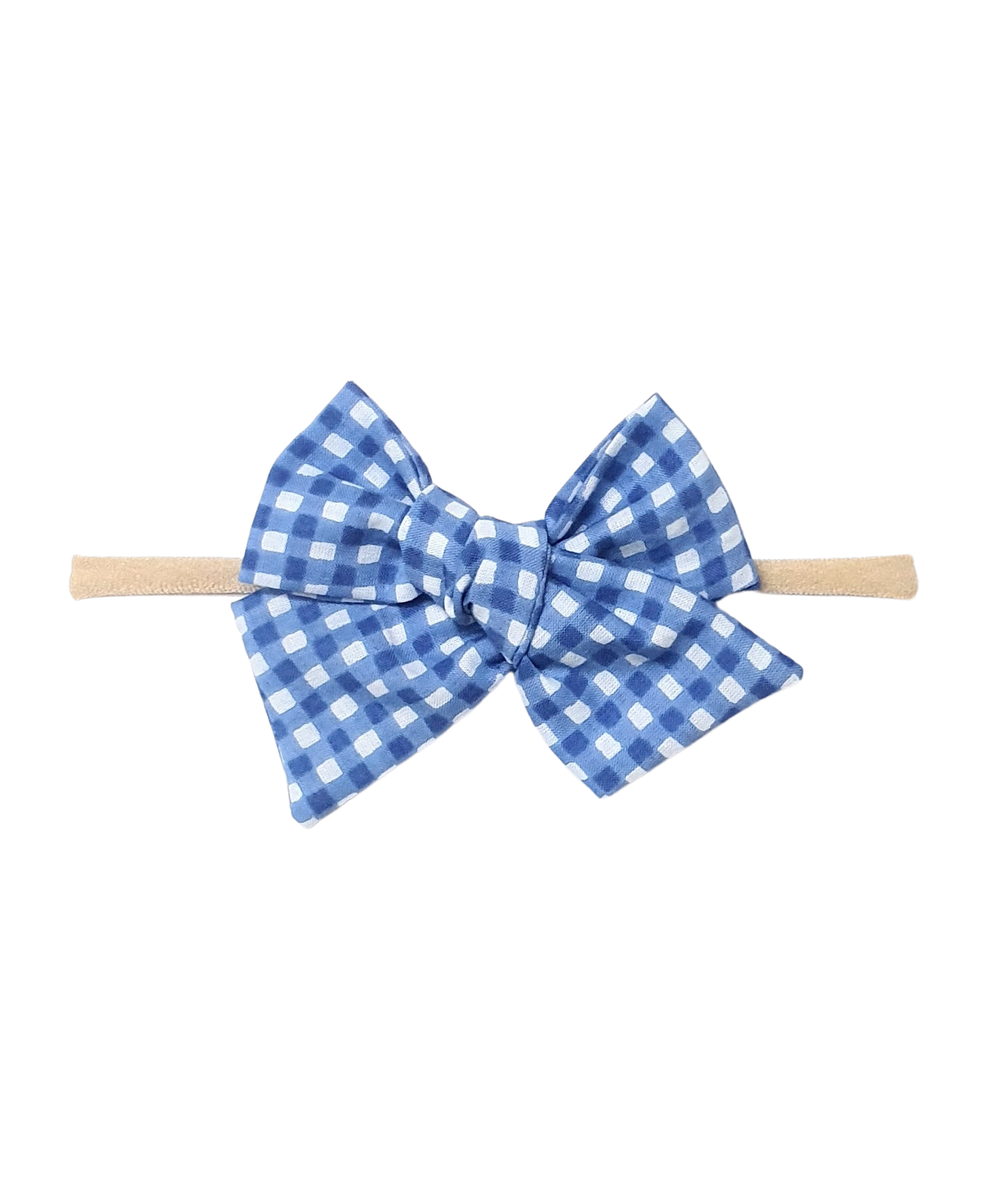 Checkered Knot Bow Headband - Blue