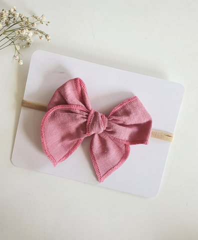 Newborn Linen Knit Bow Headband- Blush Pink