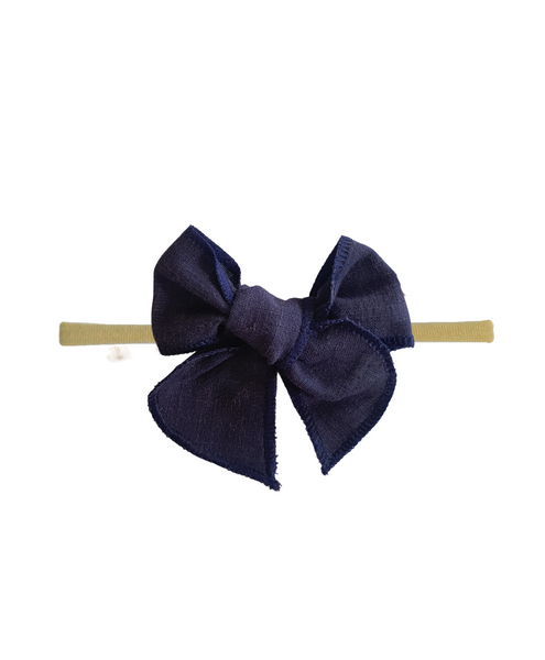 Newborn Linen Knit Bow Headband- Navy Blue