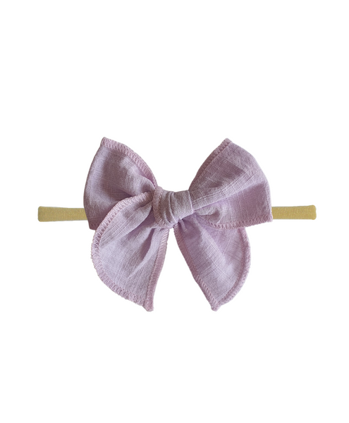 Newborn Linen Knit Bow Headband- Lilac