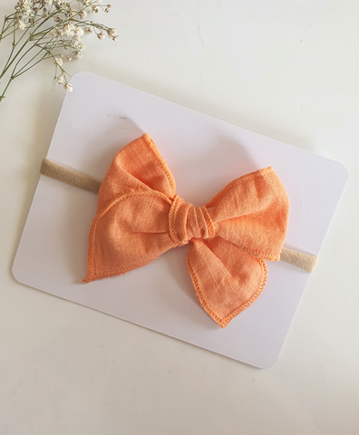 Newborn Linen Knit Bow Headband- Orange