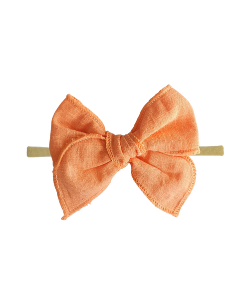 Newborn Linen Knit Bow Headband- Orange