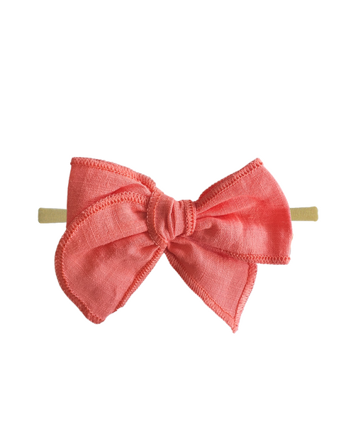 Newborn Linen Knit Bow Headband- Peach